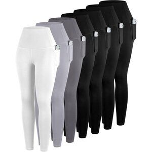 7 Pack High Waisted Legging Pockets Women Workout Gray White Yoga Pants